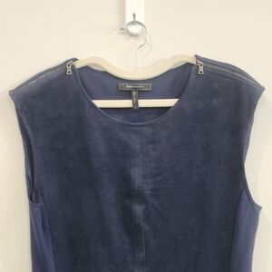 BCBGMaxAzria Navy Blue Suede Dress With Shoulder Zippers, Size L